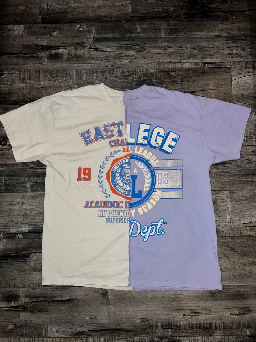 PacSun Two-Tone Crewneck Tee in White and Lavender
